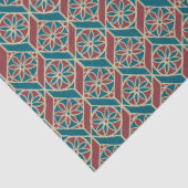 Blauwgroen, maroon, beige etnisch flessenpatroon tissuepapier (Detail)