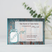 Blauwgroen Mason Jar Rustic Barn Wood Wedding RSVP (Staand voorkant)
