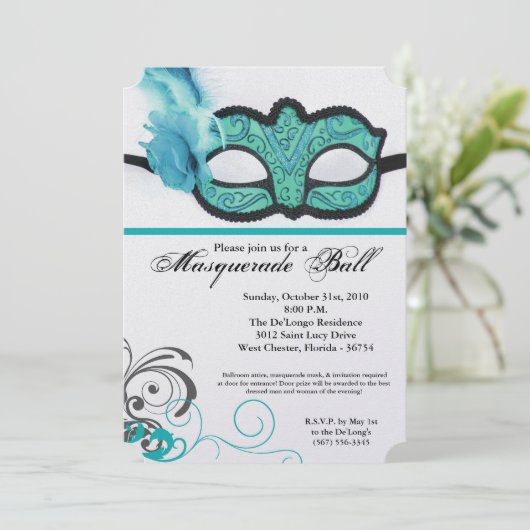 Blauwgroen Masquerade Ball Mask Costume Halloween Kaart (Staand voorkant)