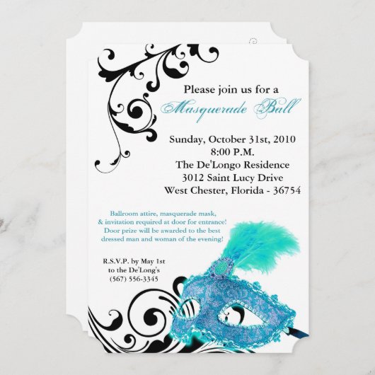 Blauwgroen Masquerade Ball Mask Costume Halloween Kaart (Voorkant / Achterkant)