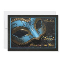 Blauwgroen Masquerade Sweet 16 Party Invitation