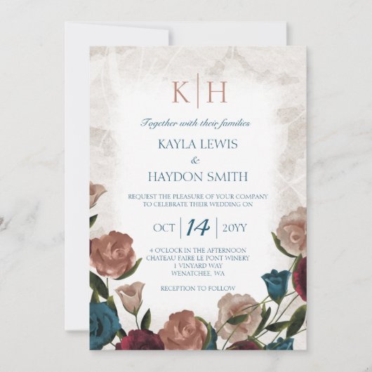 Blauwgroen, Mauve Blush, Bourgogne Roos Tuin Bruil Kaart (Voorkant)