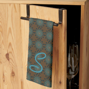Blauwgroen medailles met monogram theedoek