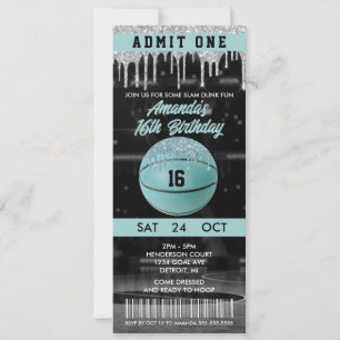 Blauwgroen meisje Basketball Birthday Ticket Kaart