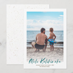 Blauwgroen Mele Kalikimaka Minimale Kerstmis Foto Feestdagenkaart