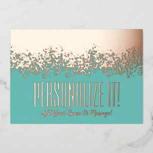 Blauwgroen met Roos Gold Foil Glitzy Border Kaart