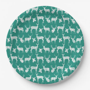 Blauwgroen met witte herten papier Borden Papieren Bordje