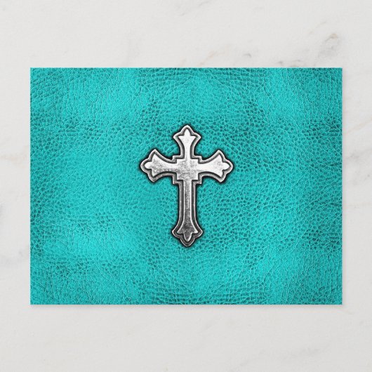 Blauwgroen metalen kruis briefkaart (Voorkant)