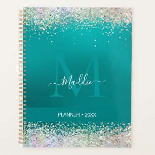 Blauwgroen metalen monogram van de glans van de sp planner