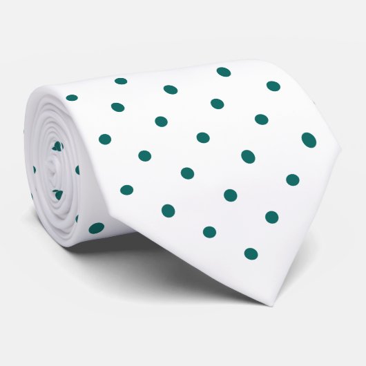 Blauwgroen mini Polka Dot Pattern op White Stropdas (Opgerold)