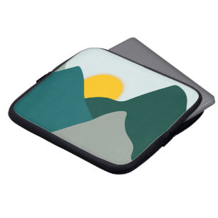 Blauwgroen Minimal Mountains-laptophoes Laptop Sleeve