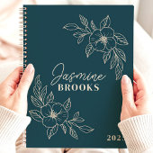 Blauwgroen Minimalistische Bloemen 2025 Aangepaste Planner