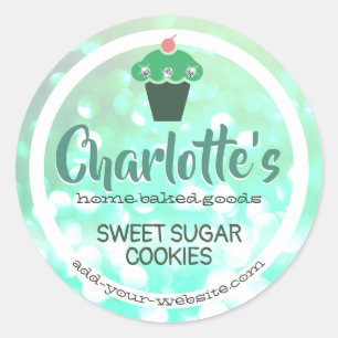 Blauwgroen Mint Green Ombre Glitter Cupcake Babel  Ronde Sticker