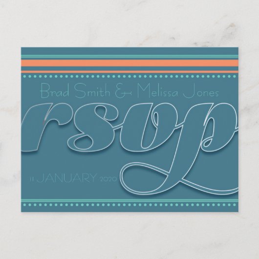 Blauwgroen Mint + Oranje RSVP Briefkaart (Voorkant)