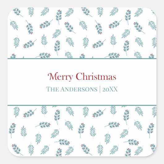 Blauwgroen Mistletoe Christmas Gift Stickers (Voorkant)