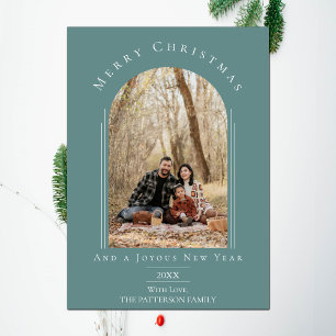 Blauwgroen Modern Arch Lijst vakantie fotokaart Feestdagenkaart