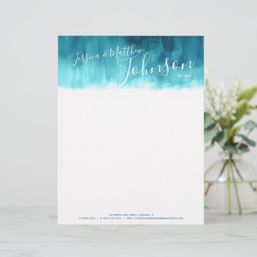 Blauwgroen moderne abstracte kunst nieuw onkruid b custom briefhoofd (Staand voorkant)