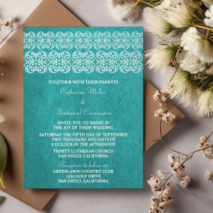 Blauwgroen moderne Bohemian Wedding Invite Kaart