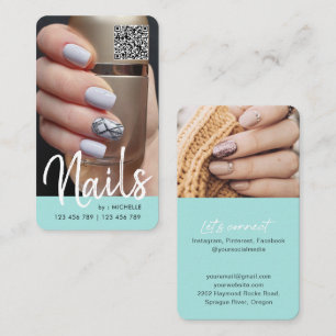 Blauwgroen moderne grafische QR-codenagels foto  Visitekaartje