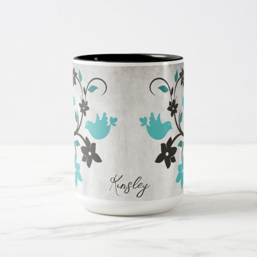 Blauwgroen Mok van tweetone koffievogels (Center)