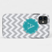 Blauwgroen monogram grijze en witte Chevron Case-Mate iPhone Case (Achterkant (horizontaal))