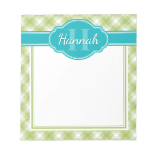 Blauwgroen monogram groen wit patroon notitieblok