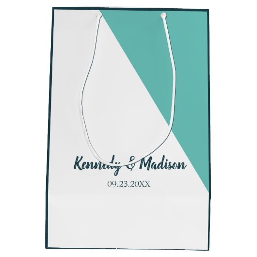 Blauwgroen Monogram 💍 Moderne Geometrische Elegan Medium Cadeauzakje (Achterkant)