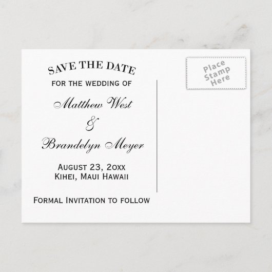 Blauwgroen Monogram Seahorse Save the Date Briefka Aankondigingskaart (Achterkant)