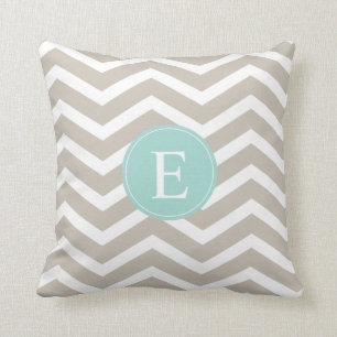 Blauwgroen monogram Tan White Chevron Kussen