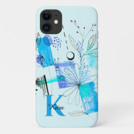 Blauwgroen monogram voor speciaal gepersonaliseerd iPhone 11 hoesje