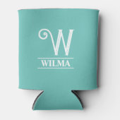 Blauwgroen monogrammen blikjeskoeler (Voorkant)