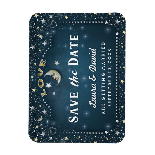 Blauwgroen Moon & Stars Bewaar de Datummagneet Magneet (Verticaal)