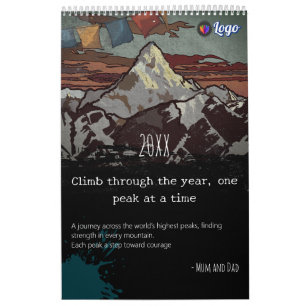  Blauwgroen Mountain Peak-Art Logo & Motivatie Kalender