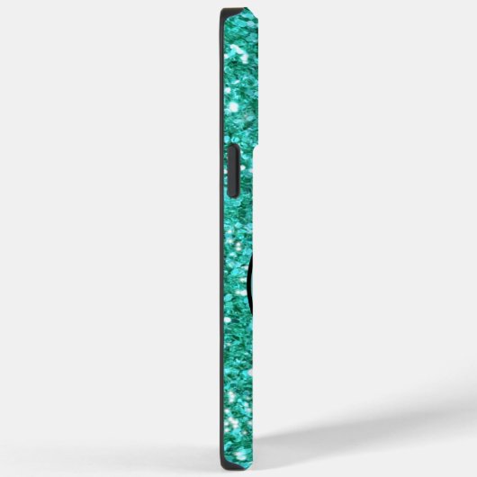Blauwgroen mousserend glitterpatroon, monogrammen Case-Mate iPhone case (Achterkant / Rechts)