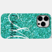 Blauwgroen mousserende glitter, monogrammen Case-Mate iPhone case (Achterkant (horizontaal))