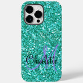 Blauwgroen mousserende glitter, monogrammen Case-Mate iPhone case (Achterkant)