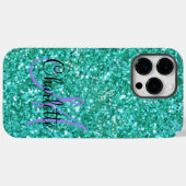 Blauwgroen mousserende glitter, monogrammen Case-Mate iPhone case (Achterkant (horizontaal))