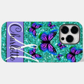 Blauwgroen mousserende glitter, paarse vlinders Case-Mate iPhone case (Achterkant (horizontaal))
