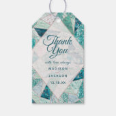 Blauwgroen Mozaïek Marmeren Driehoeken Bruiloft Da Cadeaulabel (Voorkant)