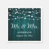 Blauwgroen Mr en Mrs String Lights Wood Wedding Servet (Voorkant)