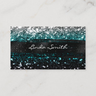 Blauwgroen Multi Confetti Glitter Black Brush Stro Visitekaartje