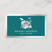 Blauwgroen muziekleraar Silver Foil Drum Kit Drumm Visitekaartje (Voorkant)