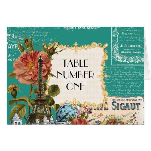 Blauwgroen n Crème Eiffeltowertabelnummers (Voorkant Horizontaal)