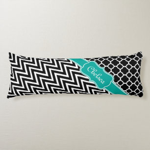 Blauwgroen naam zwarte balk / Chevron Pattern Lichaamskussen
