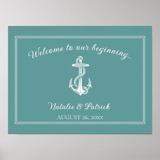 Blauwgroen Nautical Anchor Wedding Poster (Voorkant)