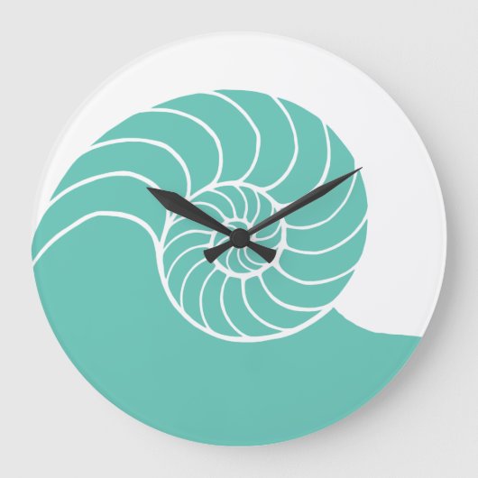 Blauwgroen Nautilus Zee Shell Grote Klok (Voorkant)