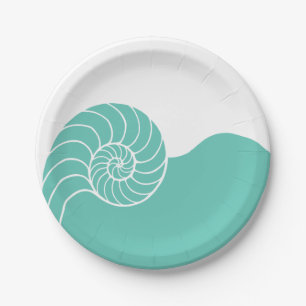Blauwgroen Nautilus Zee Shell Papieren Bordje