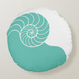 Blauwgroen Nautilus Zee Shell Rond Kussen