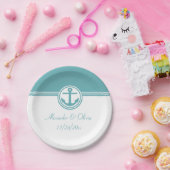 Blauwgroen Nautisch anker Papieren Bordje (Feest)