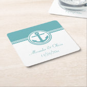 Blauwgroen Nautisch anker Vierkante Kartonnen Onderzetter (Schuin)